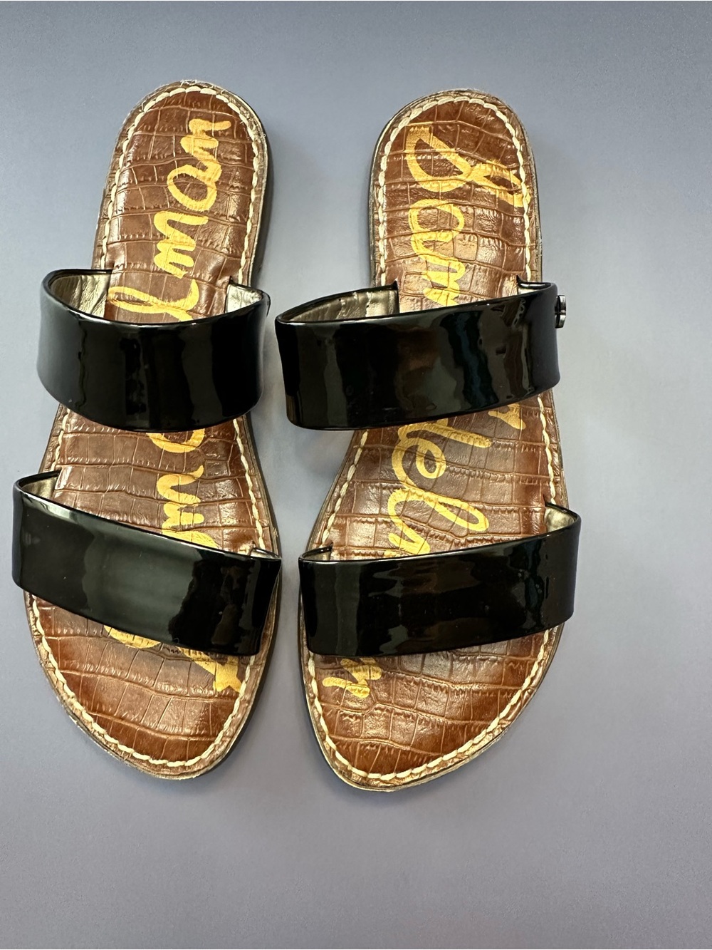 Sam Edelman Black Patent Double-Band Slide Sandals